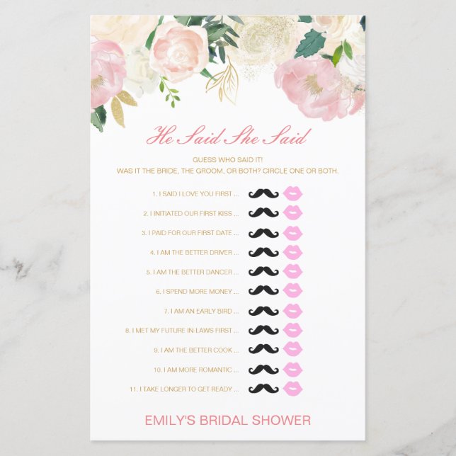 Editable Il A Dit Qu'Elle A Dit Wedding shower Jeu (Devant)