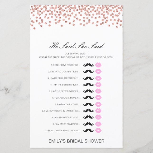 Editable Il A Dit Qu'Elle A Dit Wedding shower Jeu (Devant)