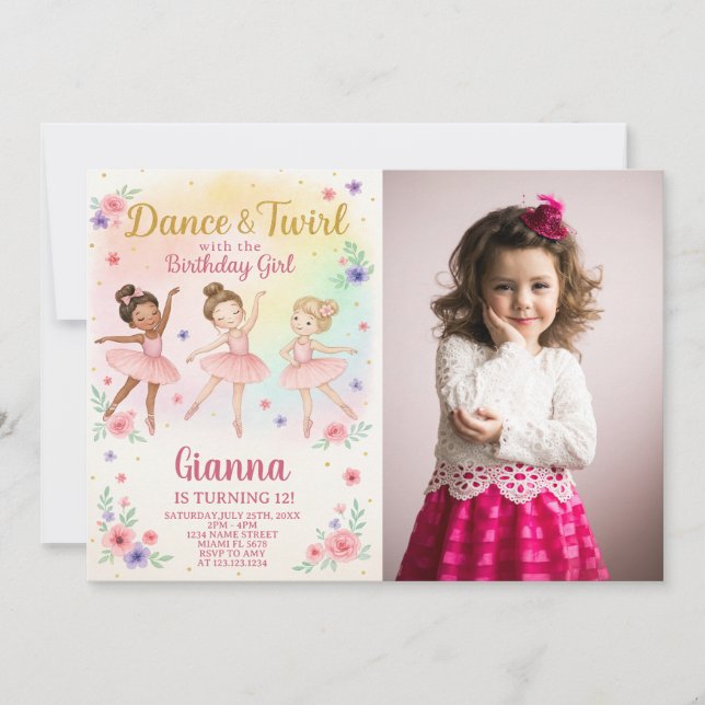Editable Invitation de danse de fille avec photo (Devant)