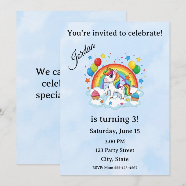 Editable Kids Birthday Invitation  (Devant / Derrière)