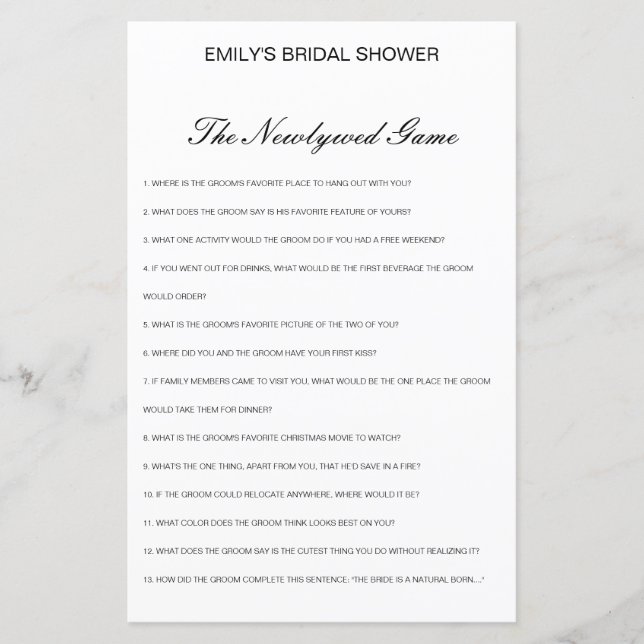 Editable Le Jeu De La Nouvelle Mariée, Qui Connaît (Devant)