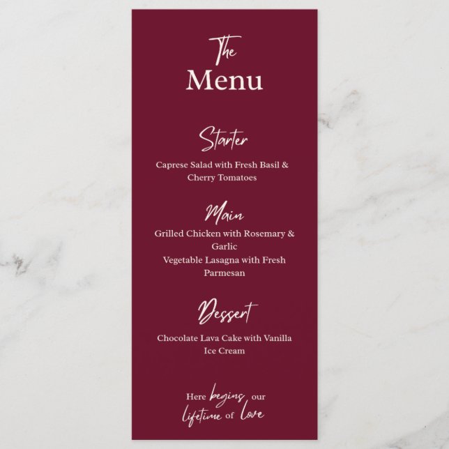 Editable Maroon Wedding Flat Menu Card  (Devant)