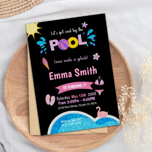 Éditable Neon Splash Summer Swim Party Invitation