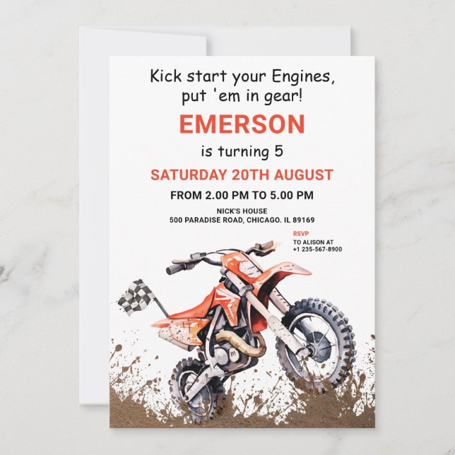 Editable Orange Dirt Bike Anniversaire Invitation (Devant)