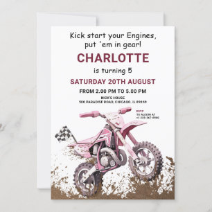 Editable Pink Dirt Vélo Anniversaire Invitation