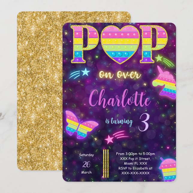 Editable Pop it Anniversaire Invitation (Devant / Derrière)