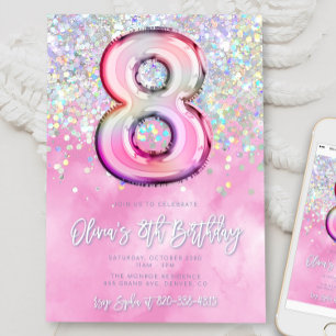 Editable rose 8e anniversaire Invitation Modèle Gl