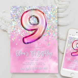 Editable rose 9e anniversaire Invitation Modèle Gl