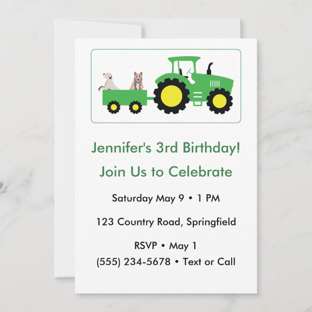 Editable Tractor Farm Party Birthday Invitation (Devant)