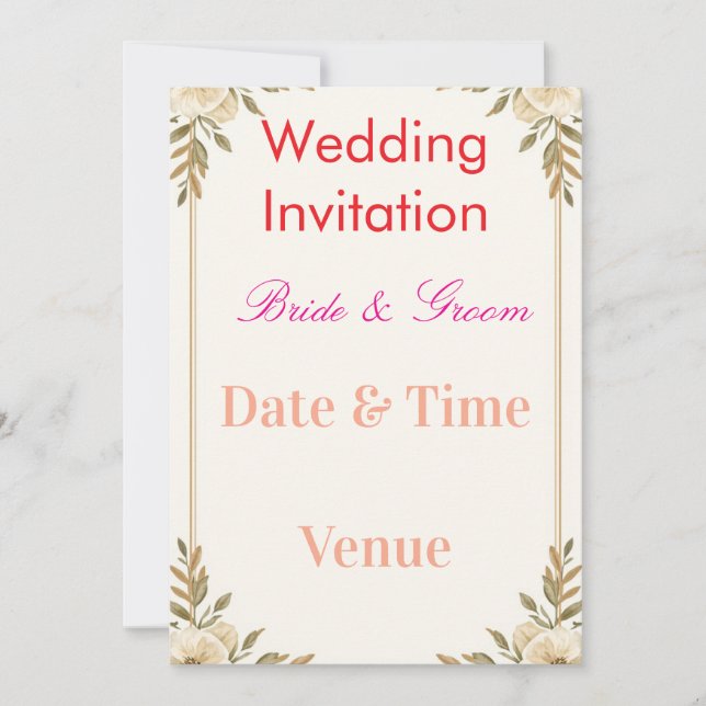 Editable Wedding Invitation 7x5 – Elegant Floral D (Devant)