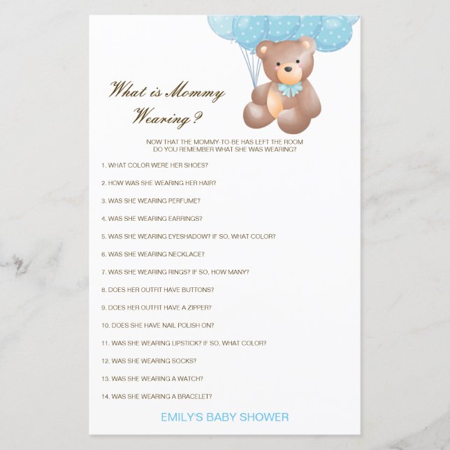 Editable What is maman Wear Baby shower Game (Devant)