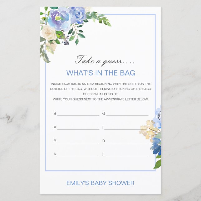 Editable What's in the Bag Baby shower Game (Devant)