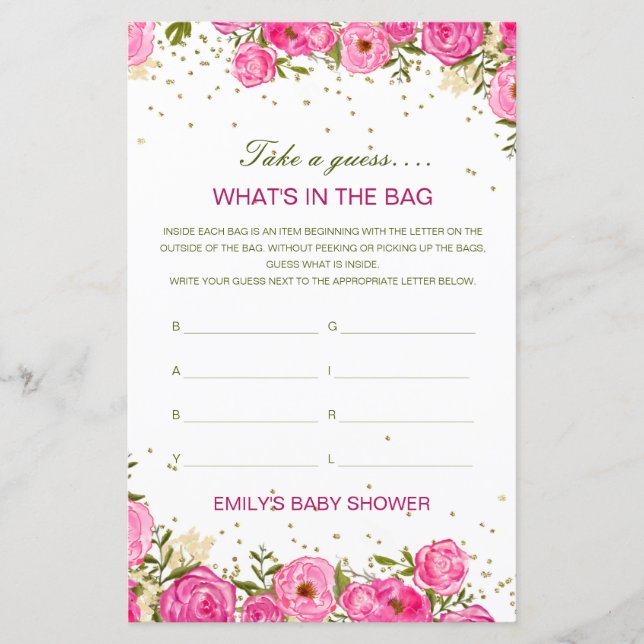 Editable What's in the Bag Baby shower Game (Devant)