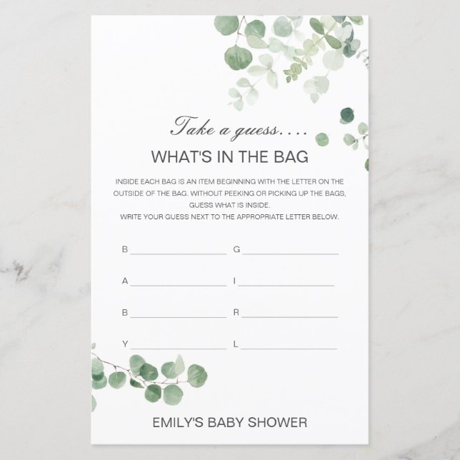 Editable What's in the Bag Baby shower Game (Devant)