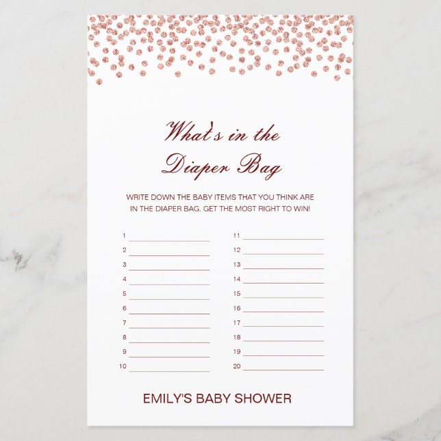 Editable What's in the Diaper Bag Baby shower Game (Devant)