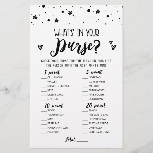 Editable What's in your purse Bridal Party jeu (Devant)