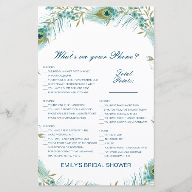 Editable What's on your Phone Bridal Shower Game (Devant)