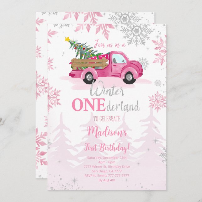 Editable Winter ONEderland Invitation (Devant / Derrière)
