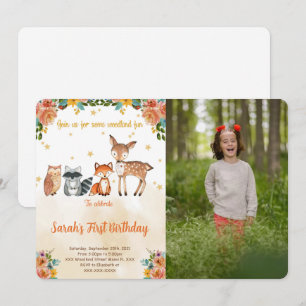 Editable Woodland Birthday Photo Invitation