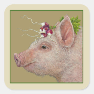 Edith cochon avec des autocollants radis