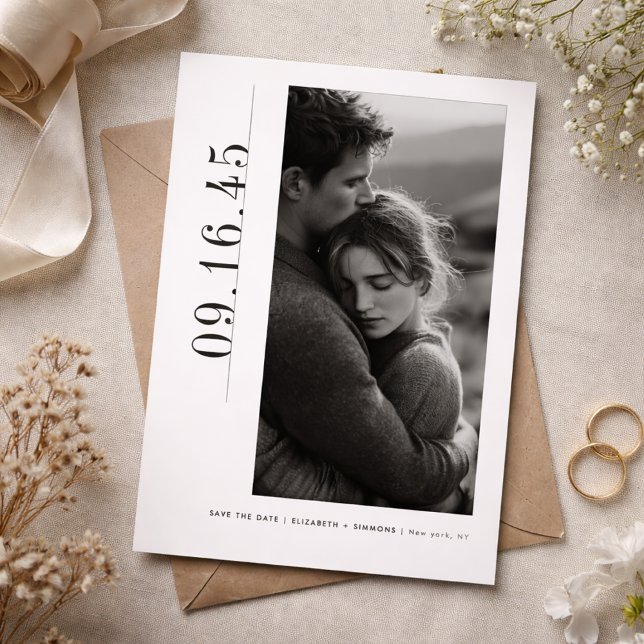 Éditorial Vertical Date Noir Blanc Save the Date (Créateur téléchargé)