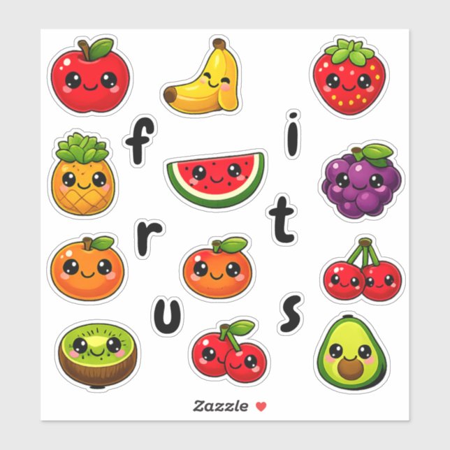 Educational Fruit Stickers - Spelling Fun for Kids (Feuille)