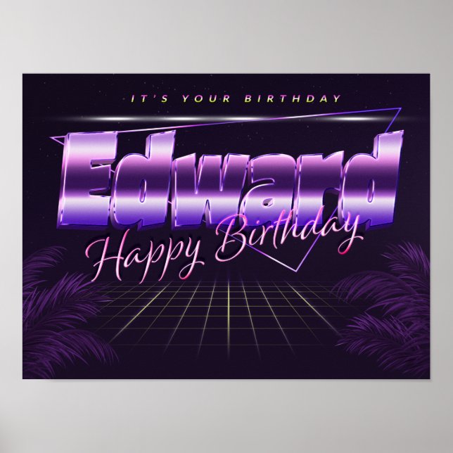 Edward Nom Vorname lila retro Poster Geburtstag (Devant)