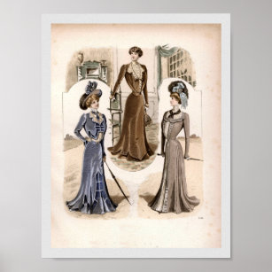 Edwardian Glam Vintage Fashion Illustration Poster