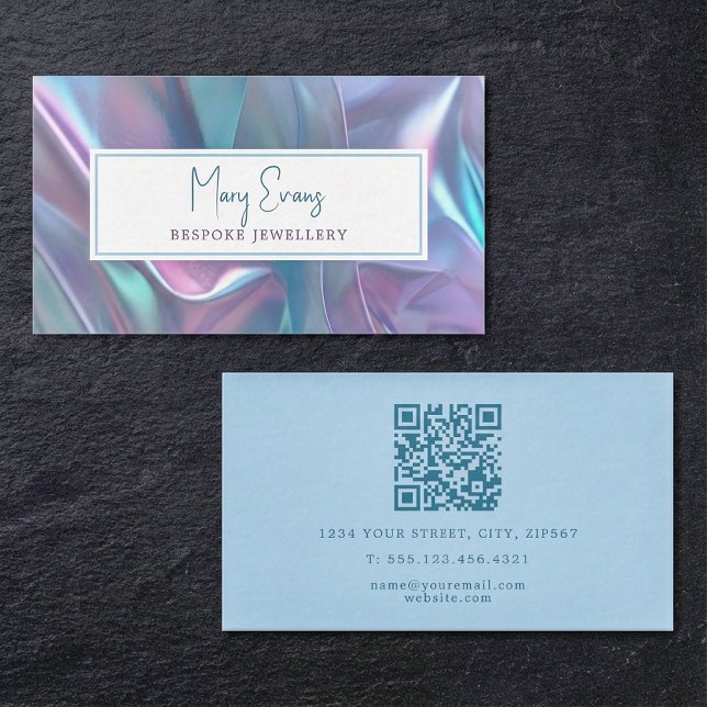 Effet de tissu holographique QR carte de visite (Holographic fabric effect QR business card.)