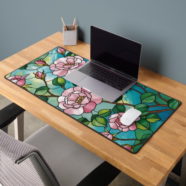 Effet de vitrail floral Fleurs roses Botanique (Bureau 2)