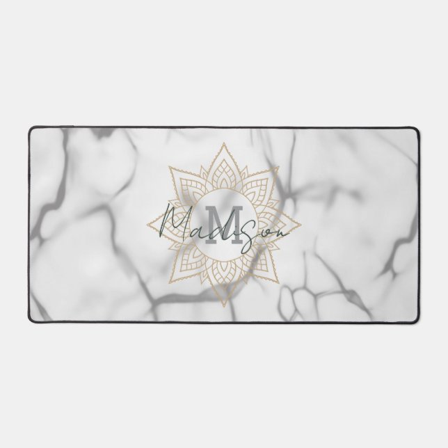 Effet Gris et Marbre blanc Or Mandala Monogramme (Recto)
