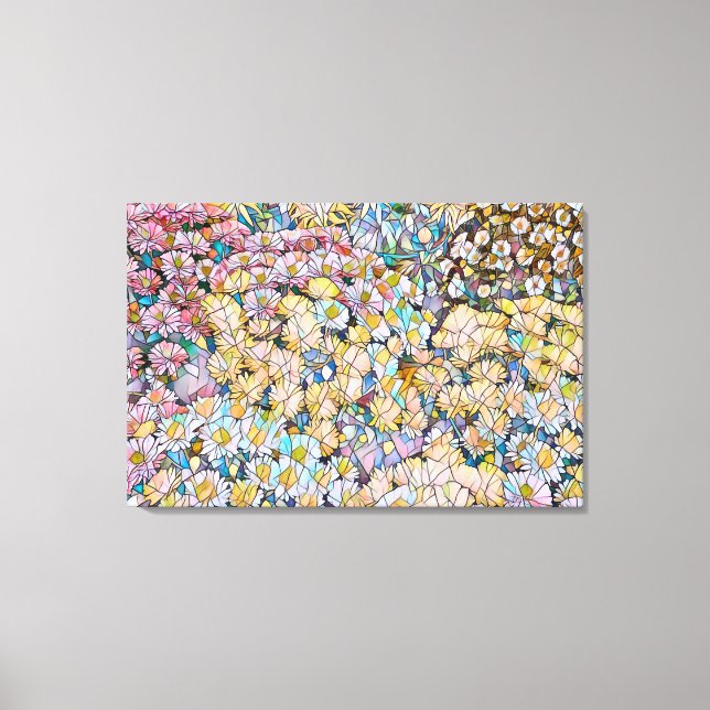 EFFET MOSAÏQUE Fleurs de chrysanthème sur toile (Recto)