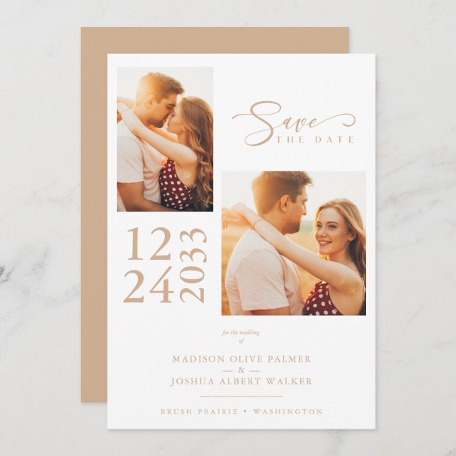 Effet or élégant 2 Photos Mariage sophistiqué (Devant / Derrière)