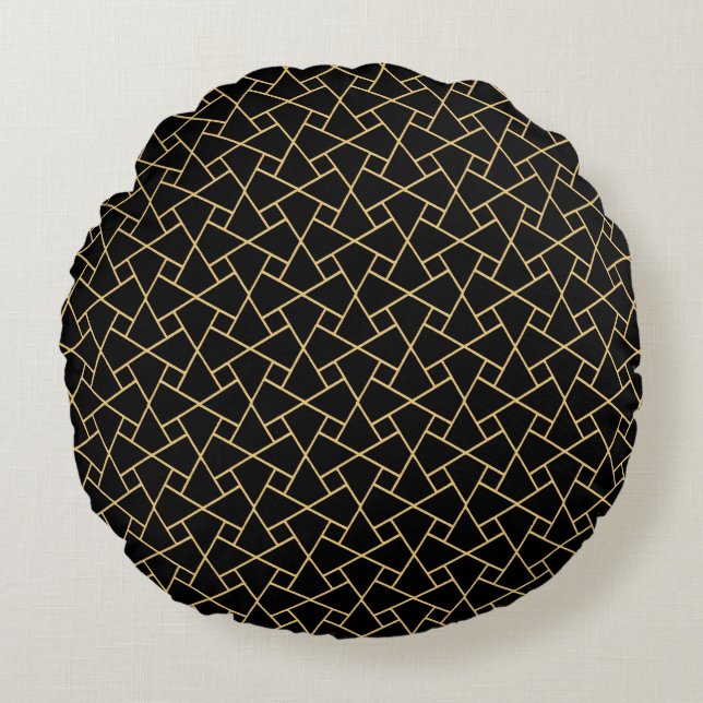 Effet or sur le Coussin rond islamique noir (Devant)
