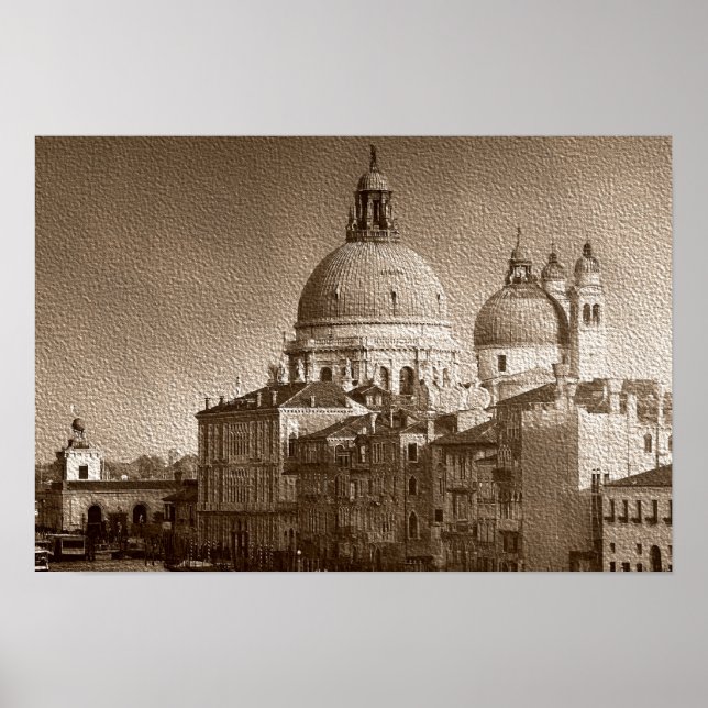 Effet Papier Sepia Venise Grand Canal Poster (Devant)