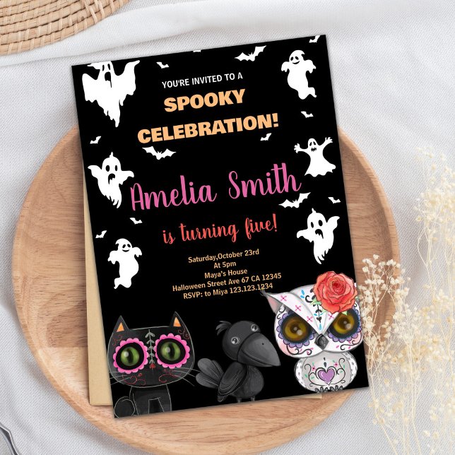 Éffrayant Black Halloween Invitations d'anniversai (Spooky Black Halloween Birthday Invitations)