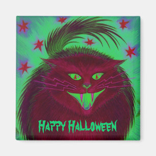 Effrayant chat rouge 'Happy Halloween' aimant frig