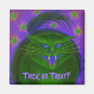 Effrayant chat vert 'Trick or Treat?' aimant frigo