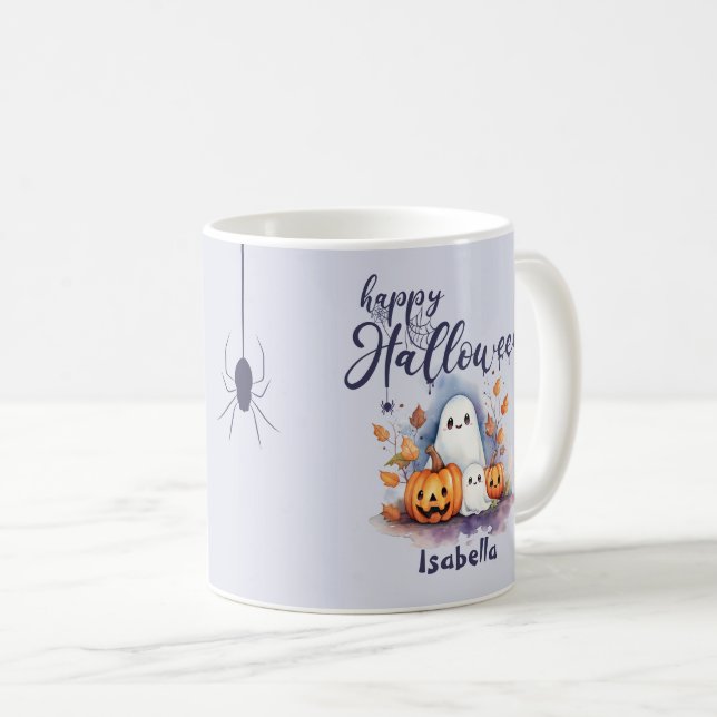 Éffrayant Citrouille d'Halloween Ghost Spider Mug (Devant droit)