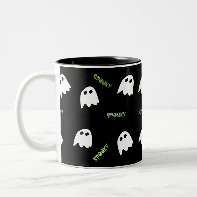 éffrayant fantôme d'Halloween à deux tons café Mug (Gauche)