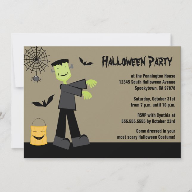 Éffrayant frankenstein bat halloween invitation (Devant)