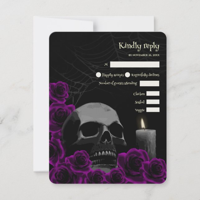 Éffrayant gothique Halloween Mariage RSVP Rose vio (Devant)