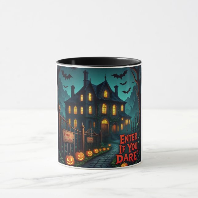 Éffrayant Haunted House & Bats Halloween Mug (Centre)