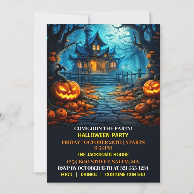 Éffrayant Haunted House Halloween Invitations de l (Devant)