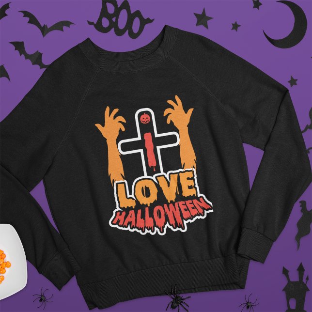 Éffrayant J'aime Halloween Zombie Sweatshirt mains (Créateur téléchargé)