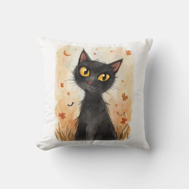 Éffrayant Oreiller à lancer de chat noir Halloween (Recto)