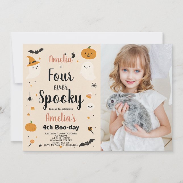 Éffrayant quatre enfants Halloween Invitation d'an (Devant)