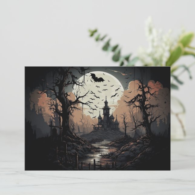 Éffrayant Woods Halloween Party Invitation (Debout devant)