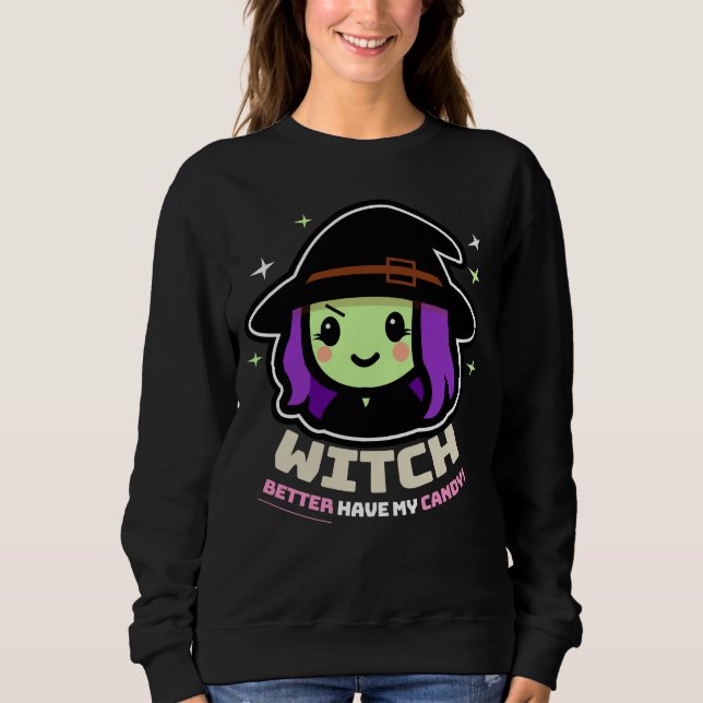 Éffrayante sorcière Kawaii Halloween Sweatshirt (Devant)