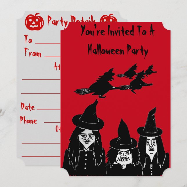 éffrayante sorcière noire effrayante invitation à  (Devant / Derrière)